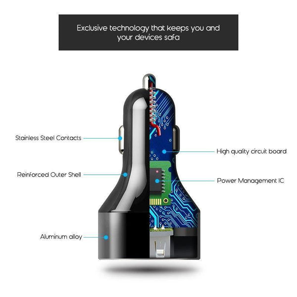 Planet Gates Suntaiho 3.0 Quick Type C Micro USB LED Car Charger for iPhone 8 plus 5V3A Dual USB Mobile Phone Tablet Car-charger galaxy S8 S9