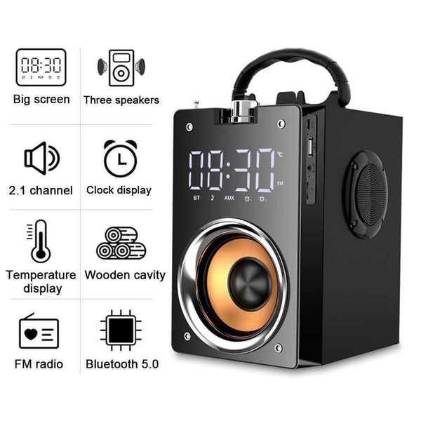 Planet Gates Super Bass Bluetooth Speakers Portable Column High Power 3D Stereo Subwoofer Music Center Support AUX TF FM Radio HIFI BoomBox (T3 BLACK)