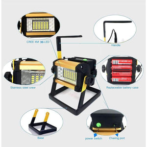 Planet Gates Super Bright 50W Outdoor LED Floodlight Rechargeable 36LED Camping Work Flood Light IPX67 Waterproof + 4x18650 Battery&Charger