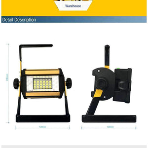 Planet Gates Super Bright 50W Outdoor LED Floodlight Rechargeable 36LED Camping Work Flood Light IPX67 Waterproof + 4x18650 Battery&Charger