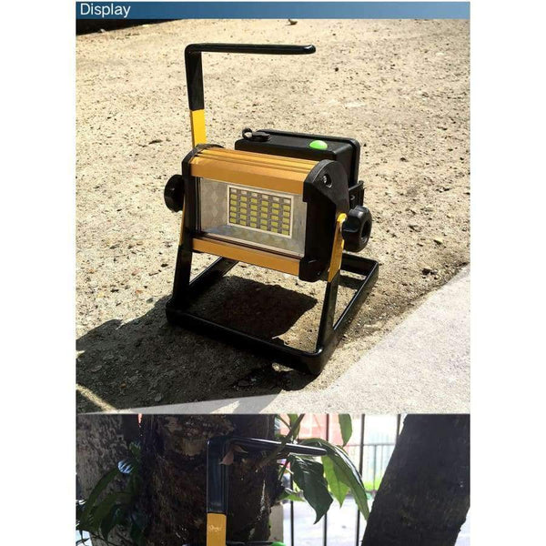 Planet Gates Super Bright 50W Outdoor LED Floodlight Rechargeable 36LED Camping Work Flood Light IPX67 Waterproof + 4x18650 Battery&Charger