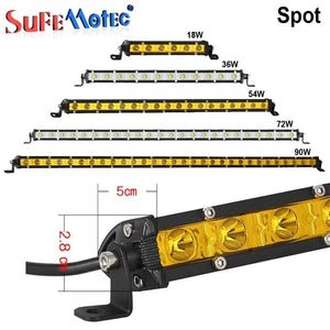 Planet Gates Super Slim 18W 36W 54W 72W 90W Single Row LED Light Bar For Offroad Truck 4X4 Car Net Spot Driving Lights 12V 24V White Yellow