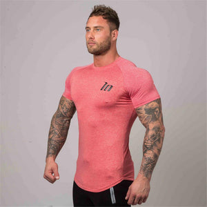 Superelastic Quick Dry T Shirt Mens Gyms Fitness Bodybuilding T-shirt Skinny Tee Shirt Tops Male Jogger Workout Brand Clothing