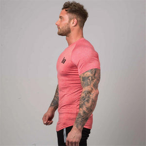 Superelastic Quick Dry T Shirt Mens Gyms Fitness Bodybuilding T-shirt Skinny Tee Shirt Tops Male Jogger Workout Brand Clothing