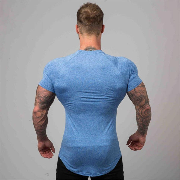 Superelastic Quick Dry T Shirt Mens Gyms Fitness Bodybuilding T-shirt Skinny Tee Shirt Tops Male Jogger Workout Brand Clothing