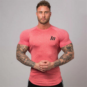 Superelastic Quick Dry T Shirt Mens Gyms Fitness Bodybuilding T-shirt Skinny Tee Shirt Tops Male Jogger Workout Brand Clothing