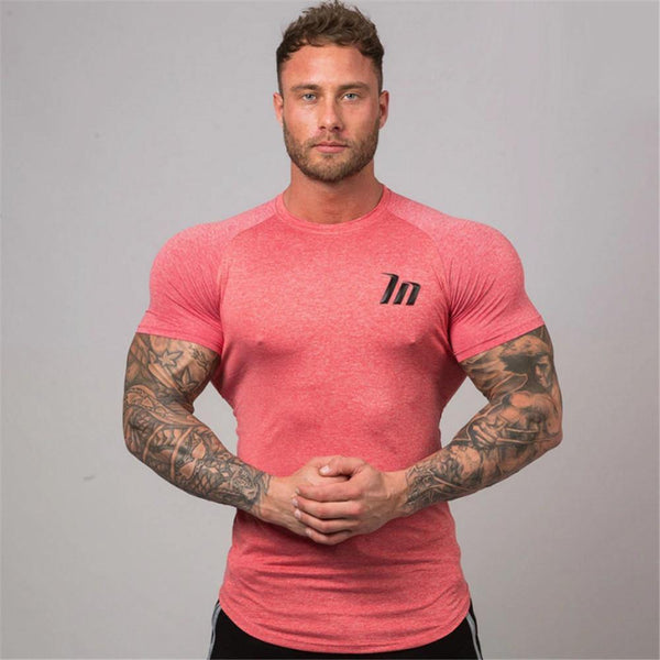 Superelastic Quick Dry T Shirt Mens Gyms Fitness Bodybuilding T-shirt Skinny Tee Shirt Tops Male Jogger Workout Brand Clothing