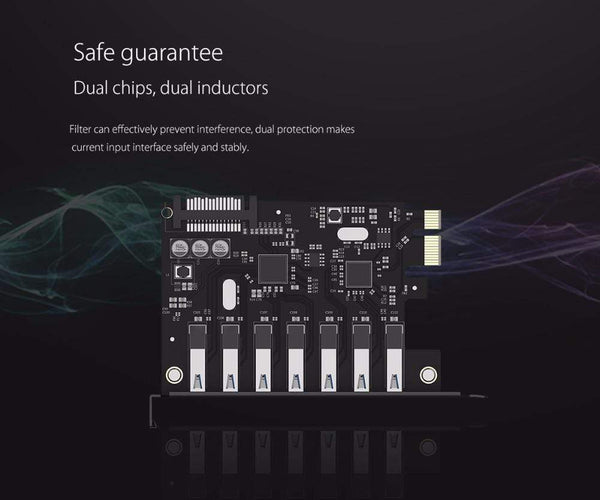 Planet Gates SuperSpeed USB 3.0 7 Port PCI-E Express Card with a 15pin SATA Power Connector PCIE Adapt VL805 and VL812 Chipsets