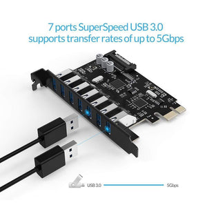Planet Gates SuperSpeed USB 3.0 7 Port PCI-E Express Card with a 15pin SATA Power Connector PCIE Adapt VL805 and VL812 Chipsets
