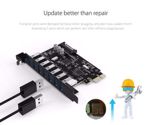 Planet Gates SuperSpeed USB 3.0 7 Port PCI-E Express Card with a 15pin SATA Power Connector PCIE Adapt VL805 and VL812 Chipsets