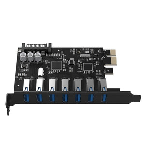 Planet Gates SuperSpeed USB 3.0 7 Port PCI-E Express Card with a 15pin SATA Power Connector PCIE Adapt VL805 and VL812 Chipsets