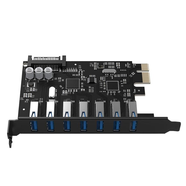 Planet Gates SuperSpeed USB 3.0 7 Port PCI-E Express Card with a 15pin SATA Power Connector PCIE Adapt VL805 and VL812 Chipsets