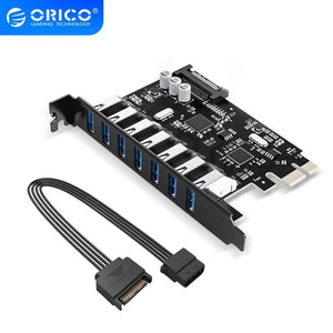 Planet Gates SuperSpeed USB 3.0 7 Port PCI-E Express Card with a 15pin SATA Power Connector PCIE Adapt VL805 and VL812 Chipsets