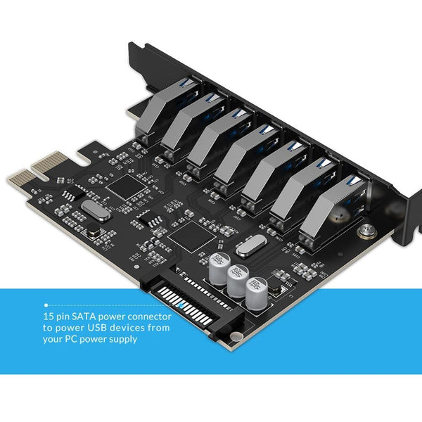 Planet Gates SuperSpeed USB 3.0 7 Port PCI-E Express Card with a 15pin SATA Power Connector PCIE Adapt VL805 and VL812 Chipsets