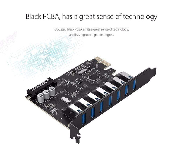 Planet Gates SuperSpeed USB 3.0 7 Port PCI-E Express Card with a 15pin SATA Power Connector PCIE Adapt VL805 and VL812 Chipsets
