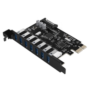 Planet Gates SuperSpeed USB 3.0 7 Port PCI-E Express Card with a 15pin SATA Power Connector PCIE Adapt VL805 and VL812 Chipsets
