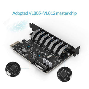 Planet Gates SuperSpeed USB 3.0 7 Port PCI-E Express Card with a 15pin SATA Power Connector PCIE Adapt VL805 and VL812 Chipsets