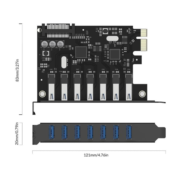 Planet Gates SuperSpeed USB 3.0 7 Port PCI-E Express Card with a 15pin SATA Power Connector PCIE Adapt VL805 and VL812 Chipsets