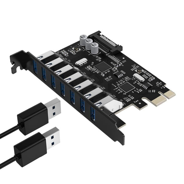 Planet Gates SuperSpeed USB 3.0 7 Port PCI-E Express Card with a 15pin SATA Power Connector PCIE Adapt VL805 and VL812 Chipsets