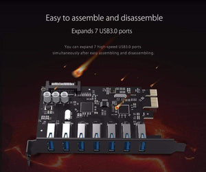 Planet Gates SuperSpeed USB 3.0 7 Port PCI-E Express Card with a 15pin SATA Power Connector PCIE Adapt VL805 and VL812 Chipsets