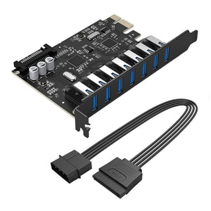 Planet Gates SuperSpeed USB 3.0 7 Port PCI-E Express Card with a 15pin SATA Power Connector PCIE Adapt VL805 and VL812 Chipsets