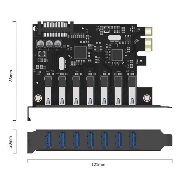 Planet Gates SuperSpeed USB 3.0 7 Port PCI-E Express Card with a 15pin SATA Power Connector PCIE Adapt VL805 and VL812 Chipsets