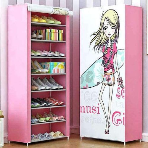 Planet Gates Surfer girl Shoe cabinet 9-layer 8-grid 3D drawing Non-woven fabrics large Shoe rack organizer removable shoe storage for home furniture