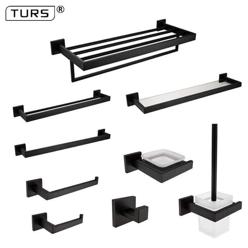 Planet Gates SUS 304 Stainless Steel Bathroom Hardware Set Black Matte Paper Holder Toothbrush Holder Towel Bar Bathroom Accessories