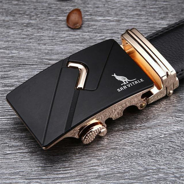 Planet Gates SV 1428G / 110cm Men 100% Good Quality Cowskin Genuine Luxury Leather Men's Belts for Men,Strap Male Metal Automatic Buckle