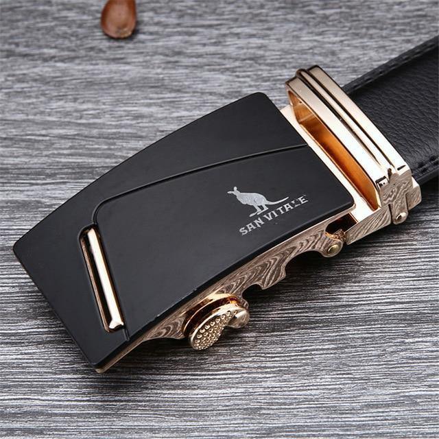 Planet Gates Men 100% Good Quality Cowskin Genuine Luxury Leather Men's Belts for Men,Strap Male Metal Automatic Buckle