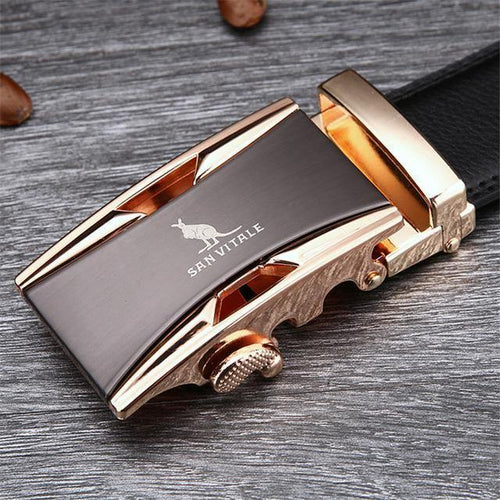 Planet Gates SV 1430G / 110cm Men 100% Good Quality Cowskin Genuine Luxury Leather Men's Belts for Men,Strap Male Metal Automatic Buckle
