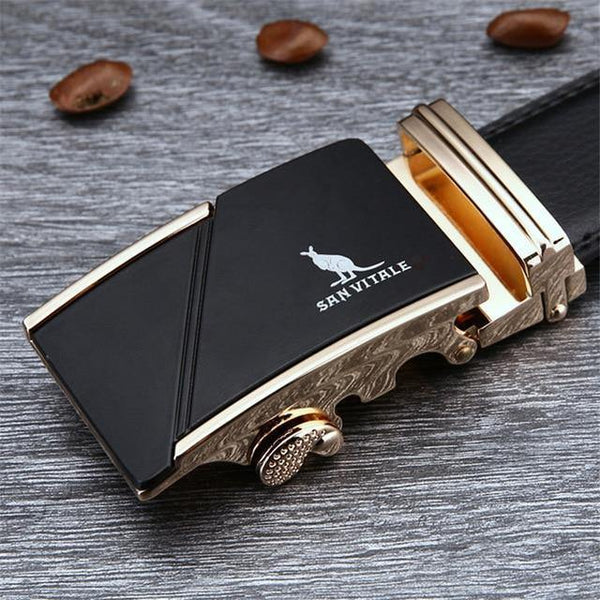 Planet Gates SV 1431G / 110cm Men 100% Good Quality Cowskin Genuine Luxury Leather Men's Belts for Men,Strap Male Metal Automatic Buckle