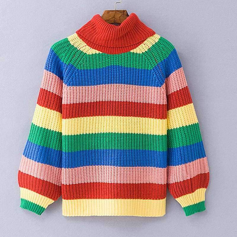 Planet Gates sweaters / S Rainbow turtleneck sweaters women winter 2018 jumpers knitted clothes fashion striped oversized pullover female sale