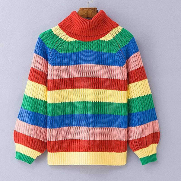 Planet Gates sweaters / S Rainbow turtleneck sweaters women winter 2018 jumpers knitted clothes fashion striped oversized pullover female sale