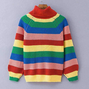 Planet Gates sweaters / S Rainbow turtleneck sweaters women winter 2018 jumpers knitted clothes fashion striped oversized pullover female sale