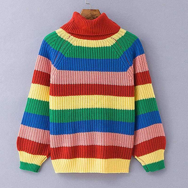Planet Gates sweaters / S Rainbow turtleneck sweaters women winter 2018 jumpers knitted clothes fashion striped oversized pullover female sale
