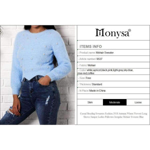 Planet Gates Sweaters Women     2018 Autumn Winter Newest Long Sleeve Jumper Ladies Pullovers Irregular Mohair Sweater Blue