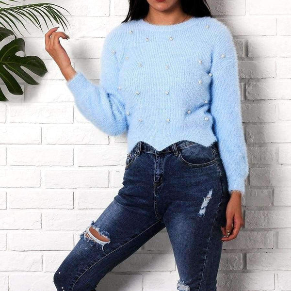 Planet Gates Sweaters Women     2018 Autumn Winter Newest Long Sleeve Jumper Ladies Pullovers Irregular Mohair Sweater Blue