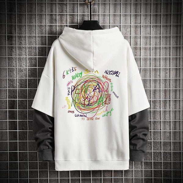 Planet Gates Sweatshirts Hoodie Harajuku Vintage Painted Style Splicing Hip Hop Creativity Streetwear Male  Cotton Men Hoodies