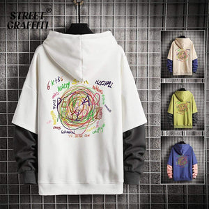 Planet Gates Sweatshirts Hoodie Harajuku Vintage Painted Style Splicing Hip Hop Creativity Streetwear Male  Cotton Men Hoodies