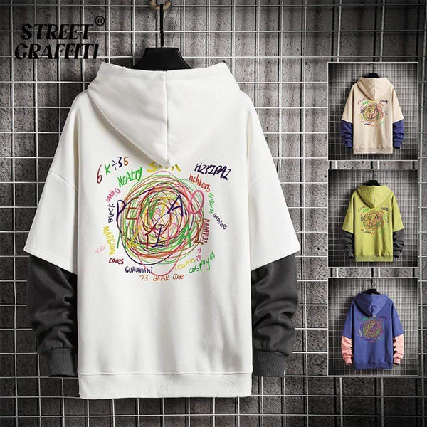 Planet Gates Sweatshirts Hoodie Harajuku Vintage Painted Style Splicing Hip Hop Creativity Streetwear Male  Cotton Men Hoodies