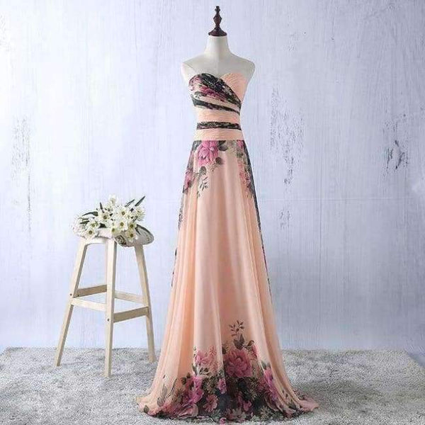 Planet Gates sweetheart / 10 Flower Pattern Chiffon Bridesmaid Dress Floral Print Wedding Party Dresses 2018