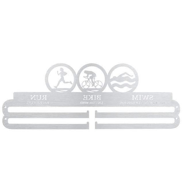 Planet Gates SWIM BIKE RUN / China Durable Stainless Steel Medal Hanger Medal Holder Display Rack Running Swim Gymnastics Marathons Sport Medal Gift Decoration