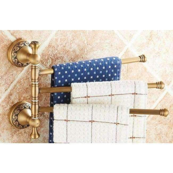 Planet Gates Swivel Rack - 3 Bars Bathroom hardware set Antique Brass Carved Bathroom Products wall mounted brass Bathroom Accessories set shelf towel rack A2D