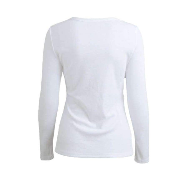 Planet Gates T-shirt Women Deep V Neck Buttons Long Sleeve T-shirt Solid Color Slim Sexy Casual Tops Tees Lady Brand Shirt