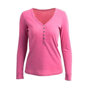 Planet Gates T-shirt Women Deep V Neck Buttons Long Sleeve T-shirt Solid Color Slim Sexy Casual Tops Tees Lady Brand Shirt