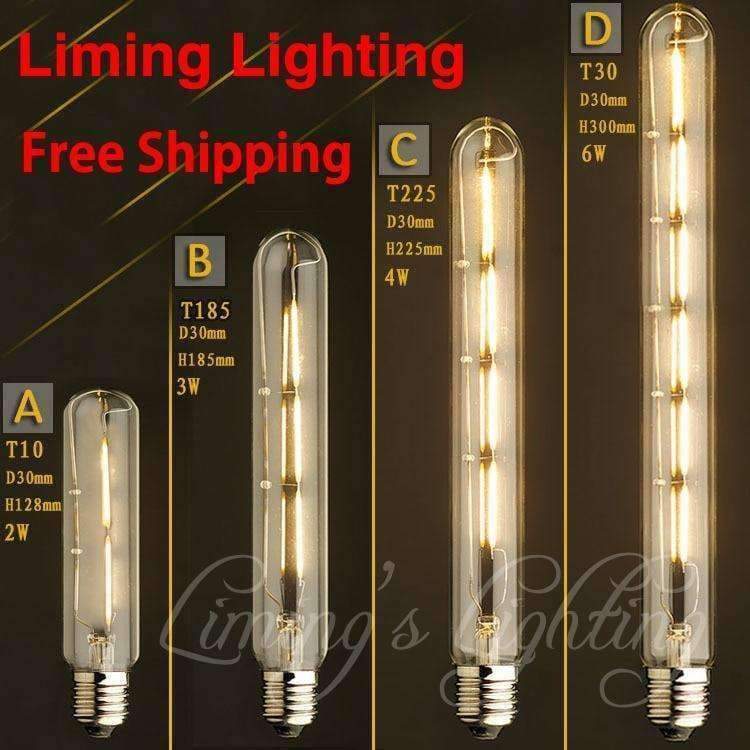 Planet Gates T10 2W 220V / E27 Edison Bulb "T" Series LED Light Bulb T10/T185/T225/T300 tube Tungsten Filament  E27 Vintage Incandescent Lamp Home Decoration