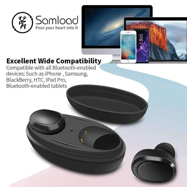 Planet Gates T12-Black Sport Headphones Wireless Bluetooth Headset Waterproof Stereo Earphone with Chargin Case for iPhone 6 7 8 Xiaomi Android