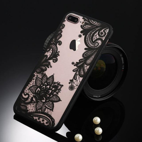 USLION Sexy Floral Phone Case For Apple iPhone 7 8 6 6s 5 5s SE Plus Lace Flower Hard PC Cases Back Cover For iPhone X XR XS Max - Planet Gates