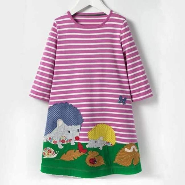 Planet Gates T7594 Purple / 18M Long Sleeve Dress striped Casual Cotton clothes Toddler Kid Girls Spring Autumn Winter baby Clothes  for girl